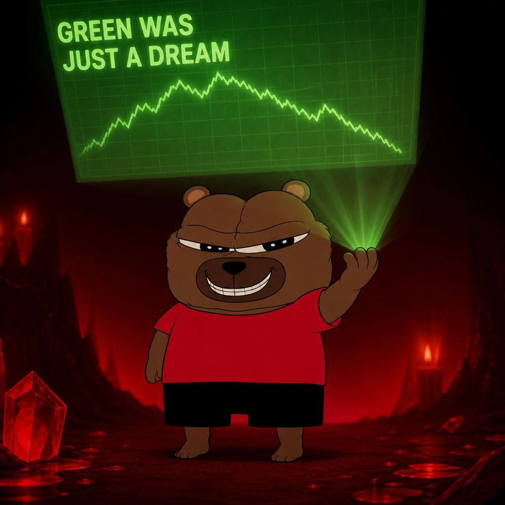 Bobo projecting a market chart with the words Green Was Just A Dream